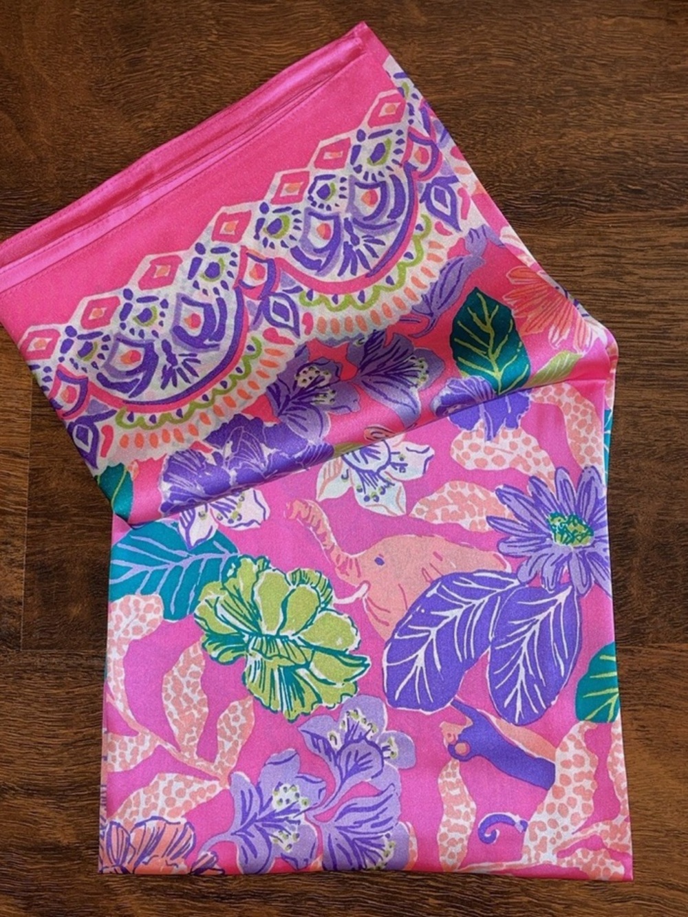Lilly Pulitzer Pink Floral & Tropical Print Silk Scarf
